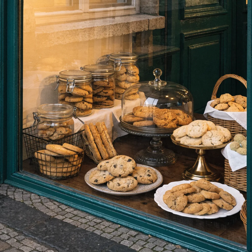 Escaparate de panadería francesa con galletas LU