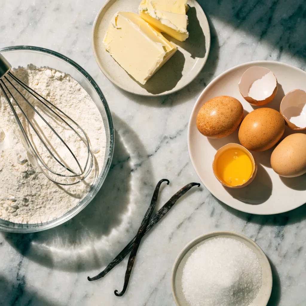 Ingredientes frescos para elaborar galletas LU: mantequilla, harina, huevos