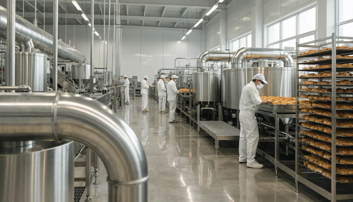 Interior de la fábrica de galletas LU en Nantes con líneas de producción